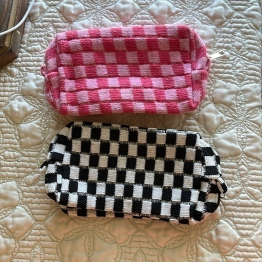 Makeup Cases One Pink And White And Black And White Check NWOT